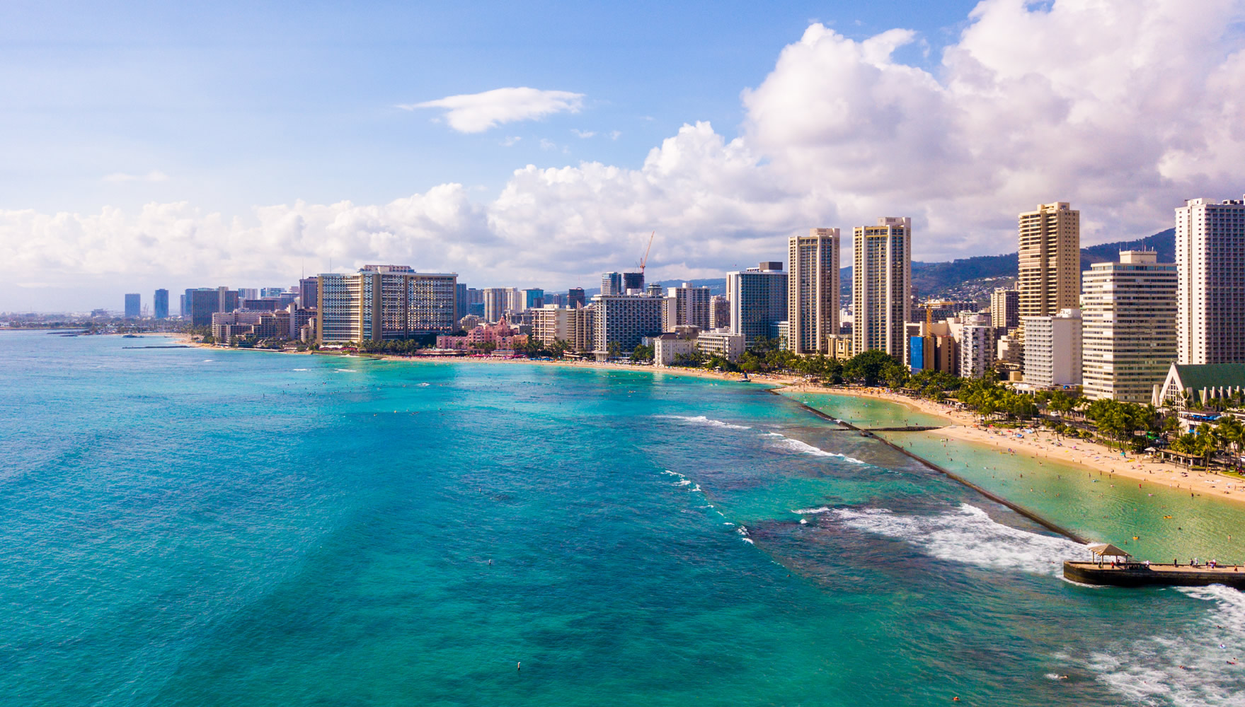 Aerial view Waikiki wall diamond head
