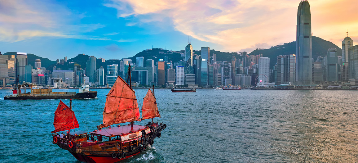 Junk boat in Hong Kong Victoria harbour