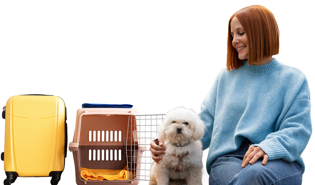Woman with pet carrier