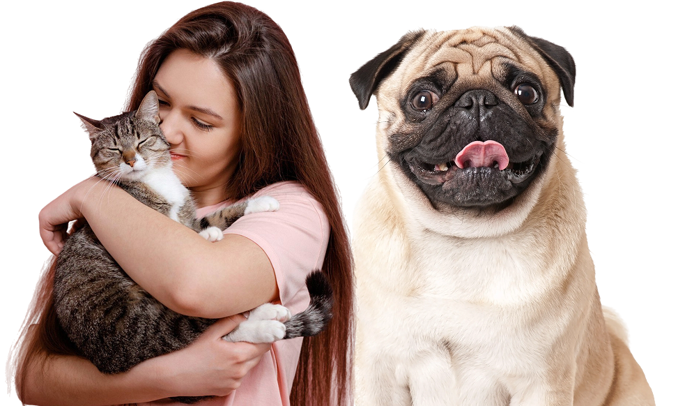 Young woman with pets